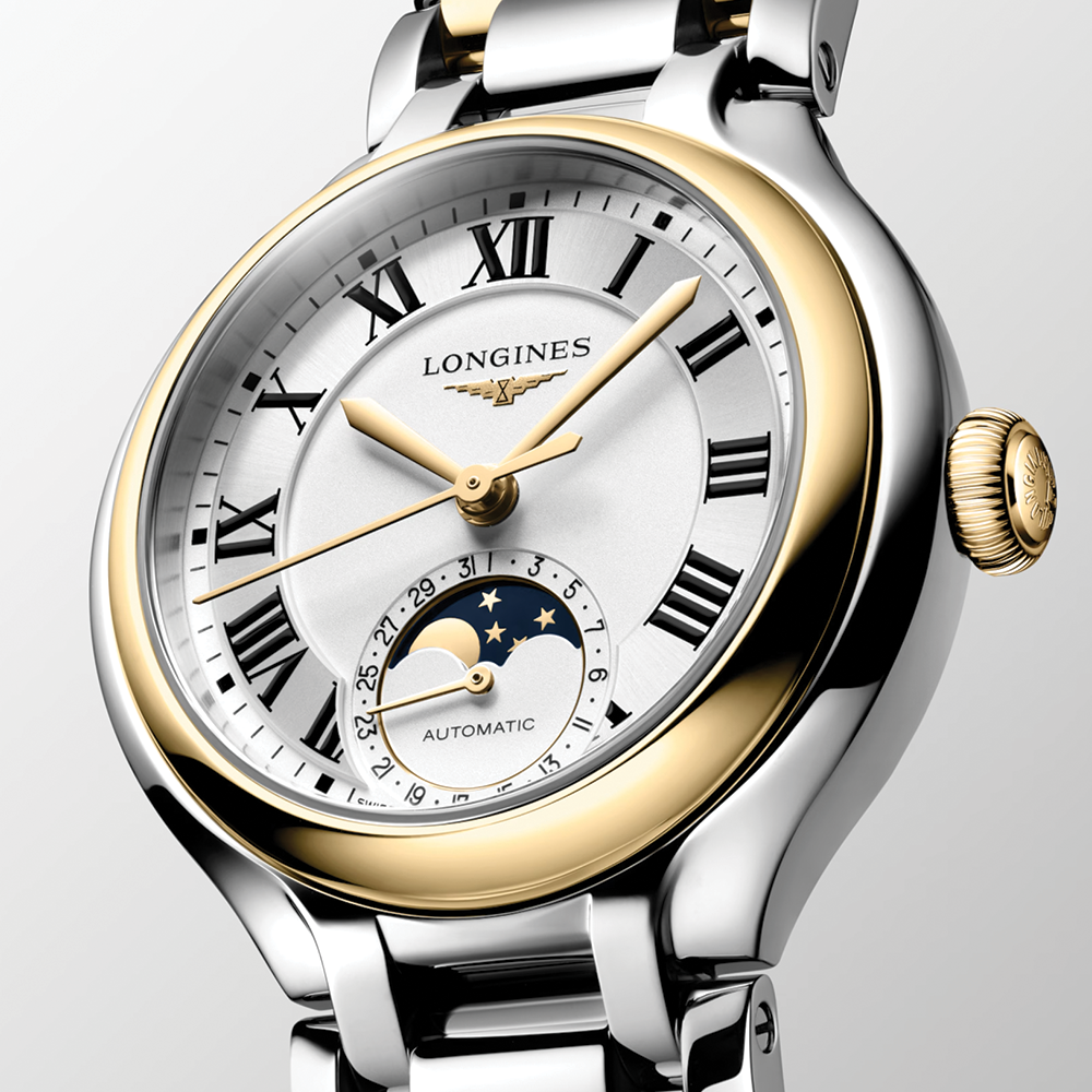 Primaluna Moonphase Two-Tone 34mm - Silver on Bracelet