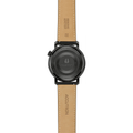 Rear view of Spaceview Evolution 43.5mm black watch with beige leather strap
