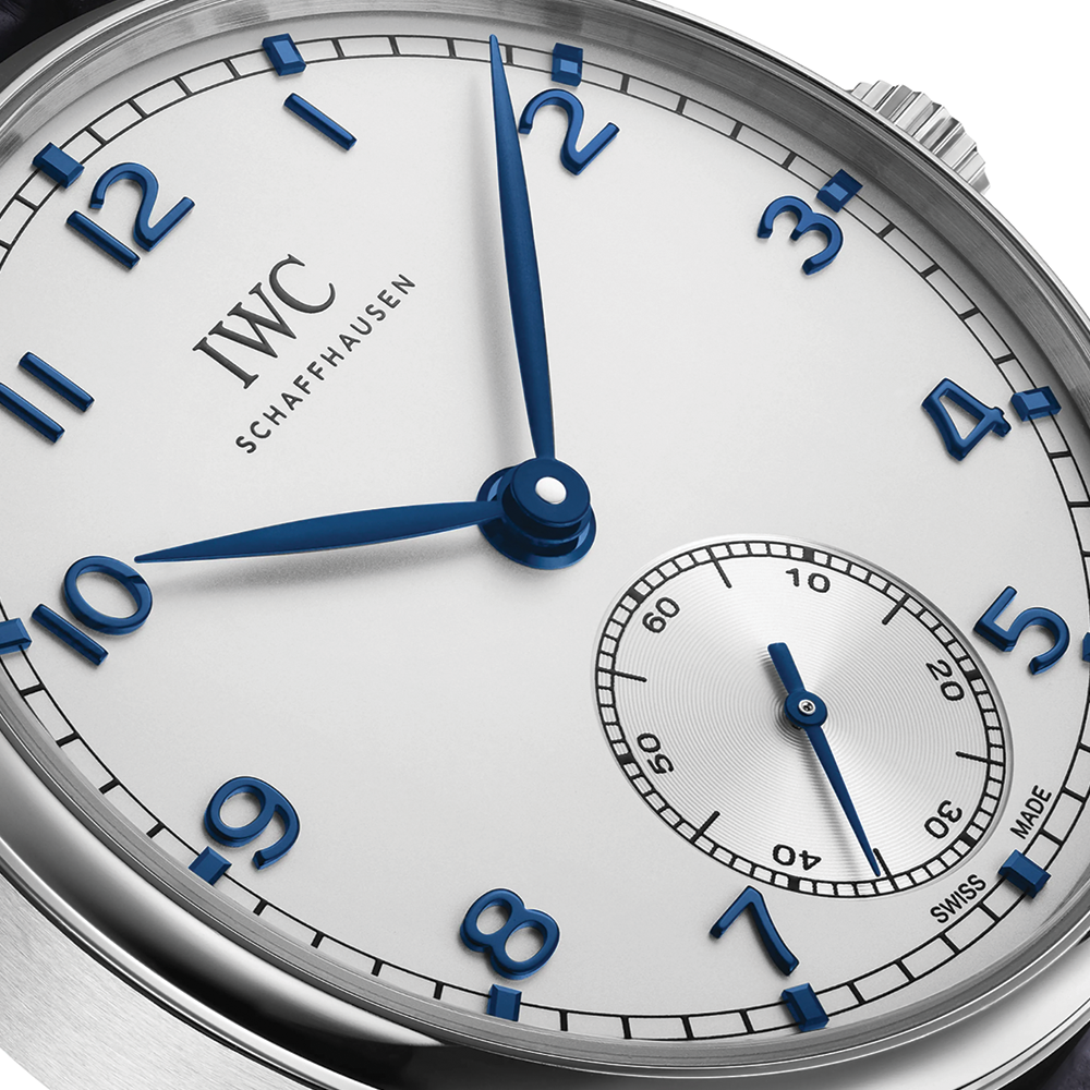 Portugieser Automatic 40mm - Silver w/ Blue Accents on Leather Strap