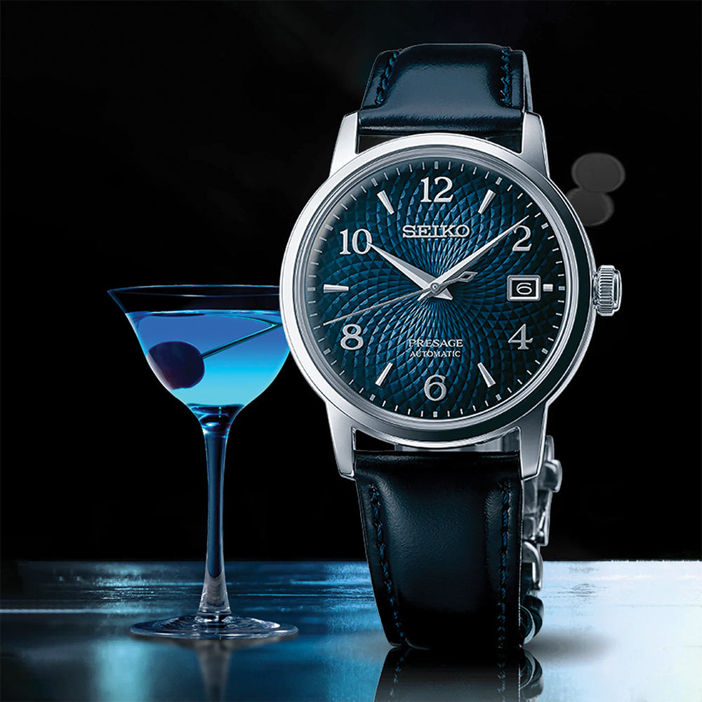 SRPE43 Presage Cocktail Time Automatic 38.5mm - Blue on Leather Strap