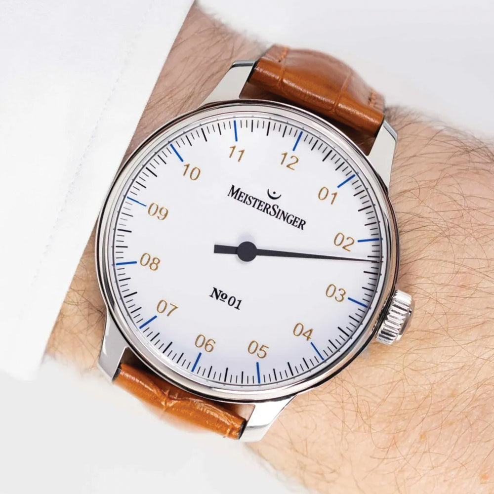 №01 43mm - White on Leather Strap