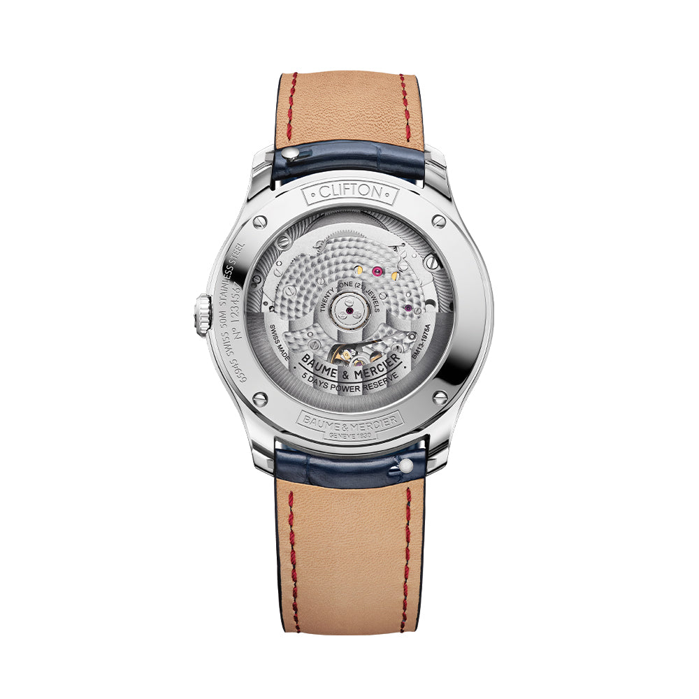 Clifton Round Baumatic 39mm - Blue on Leather Strap