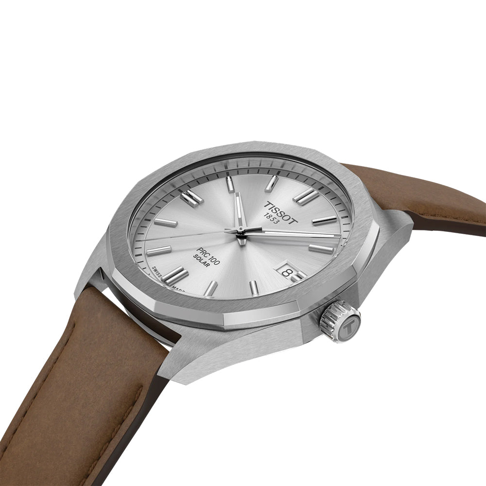 PRC 100 Solar Quartz 39mm - Silver on Leather Strap