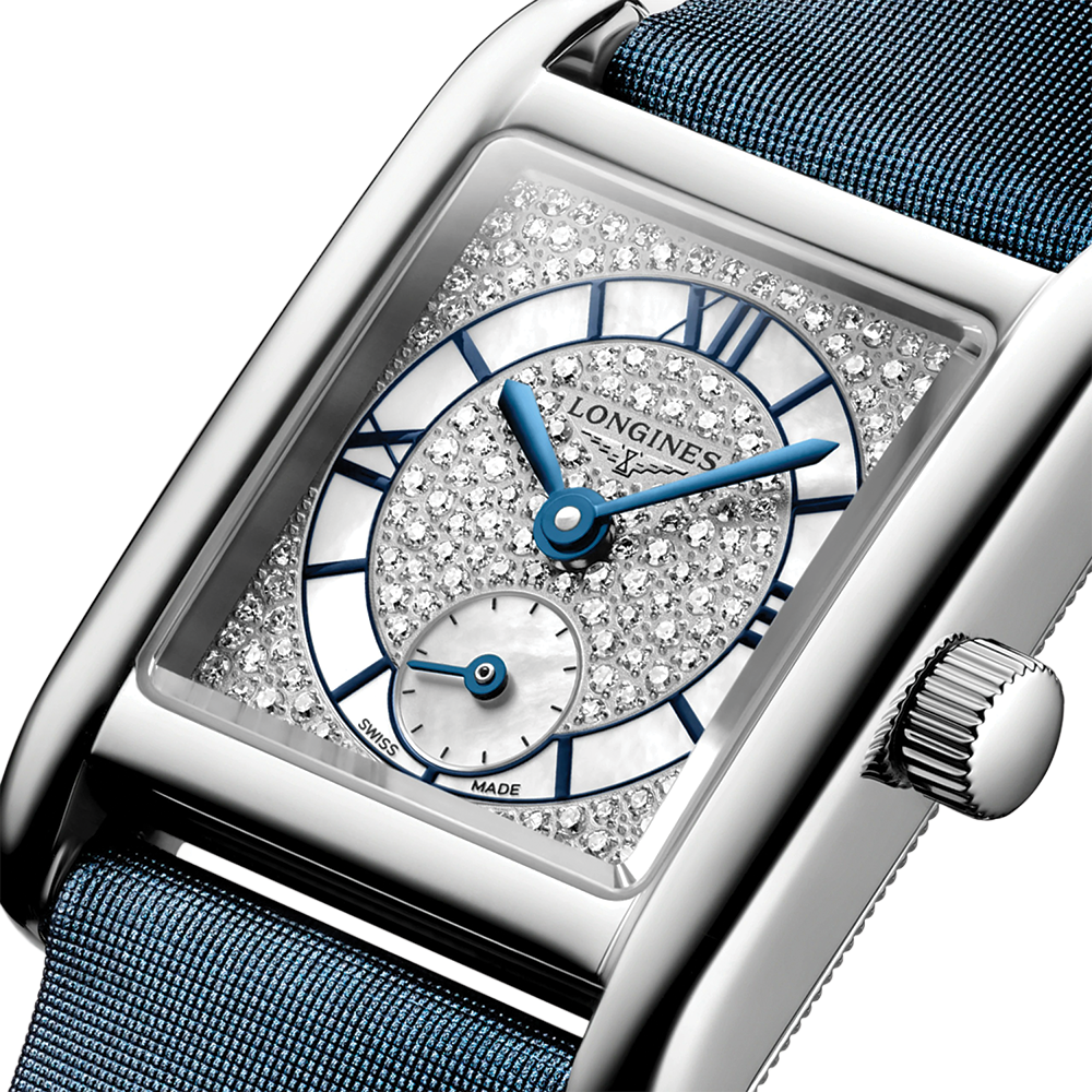 Mini DolceVita Quartz 29mm - Snow-Set, White, Mother-of-Pearl on Leather Strap