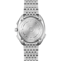 Back of Horizon 41.5mm watch with stainless steel bracelet and engraved case back.