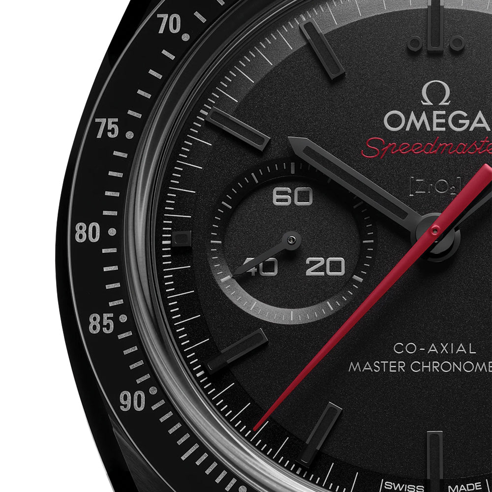 Speedmaster Dark Side of the Moon Black Ceramic 44.25mm - Full Black w/ Red Seconds Hand on Rubber Strap