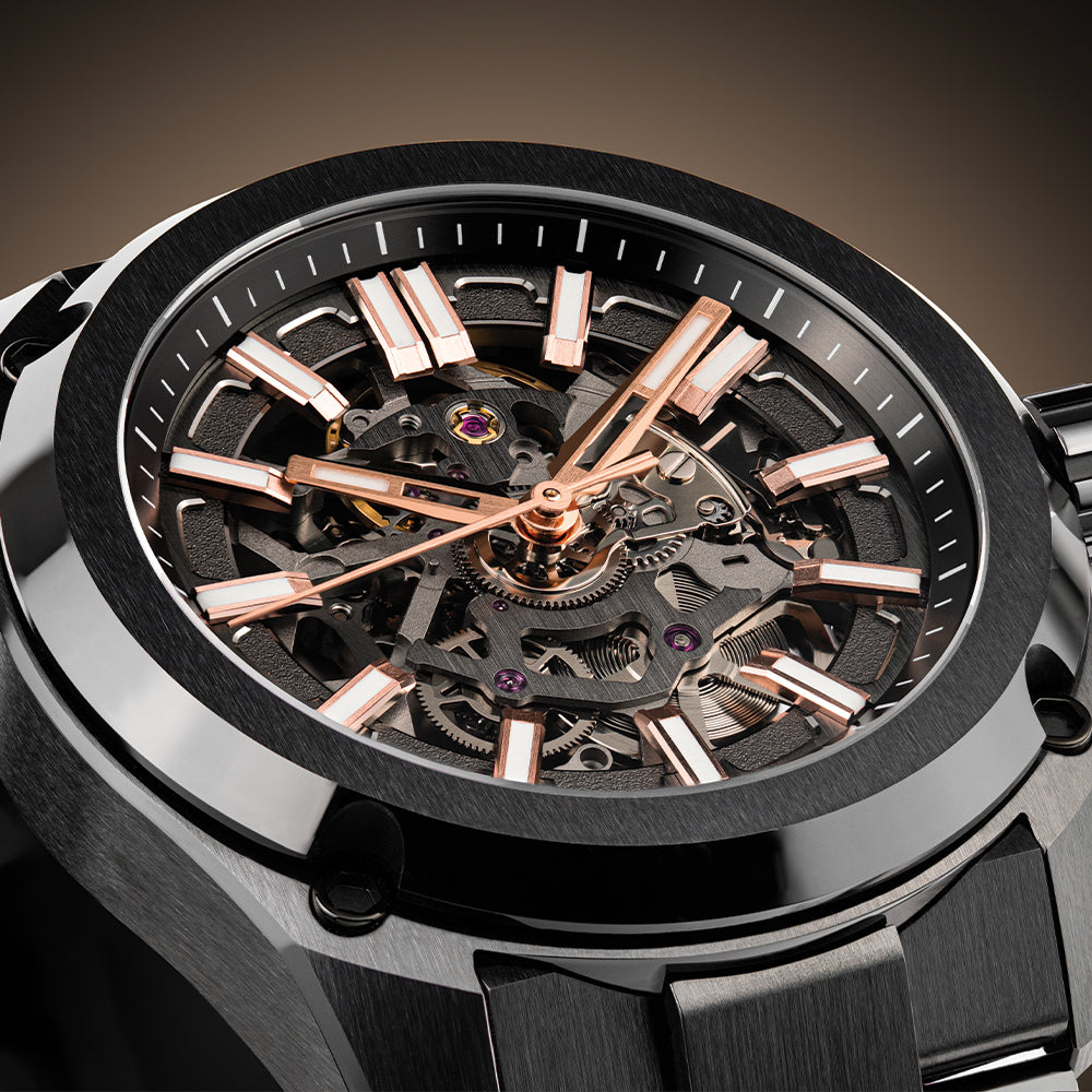 Essence Ceramica Skeleton COSC 41mm - Black and Gold-Tone on Bracelet