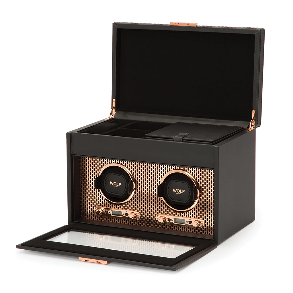Axis Double Watch Winder With Storage - Copper