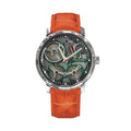 Spaceview 2020 43.5mm Accutron watch with smoke grey skeleton dial and orange alligator strap
