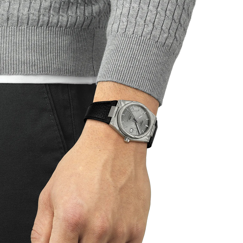 PRX Damascus Powermatic 80 38mm - Grey on Leather Strap