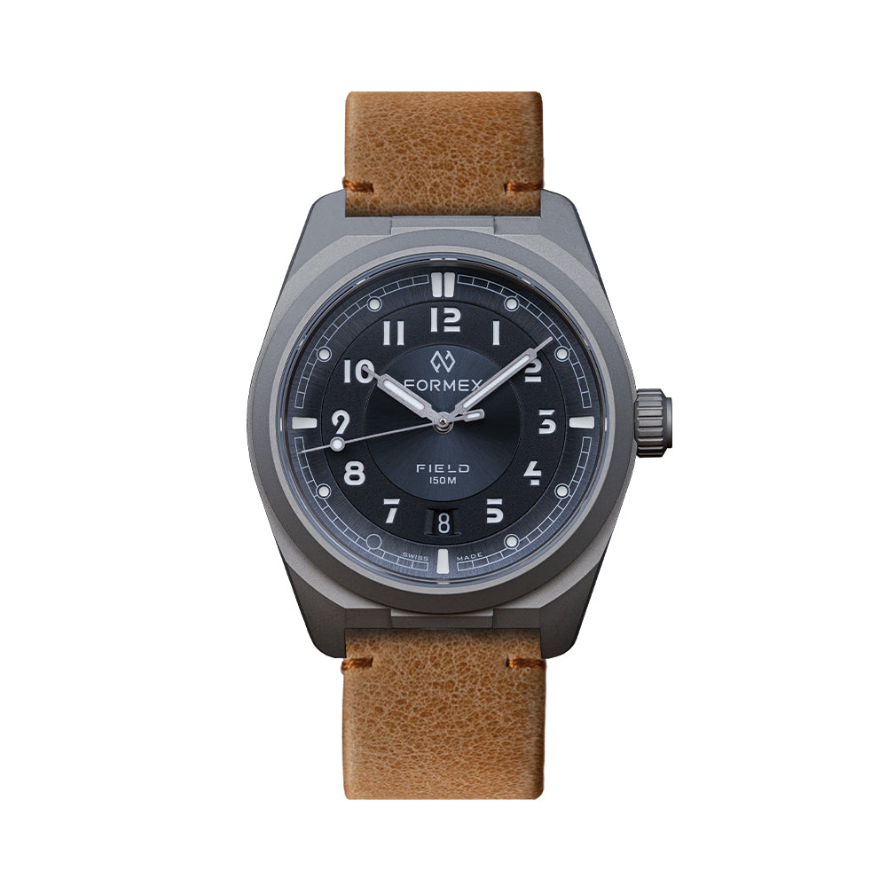 Field Automatic Gen 2 Basalt Grey 40mm watch with basalt grey case and tan leather strap