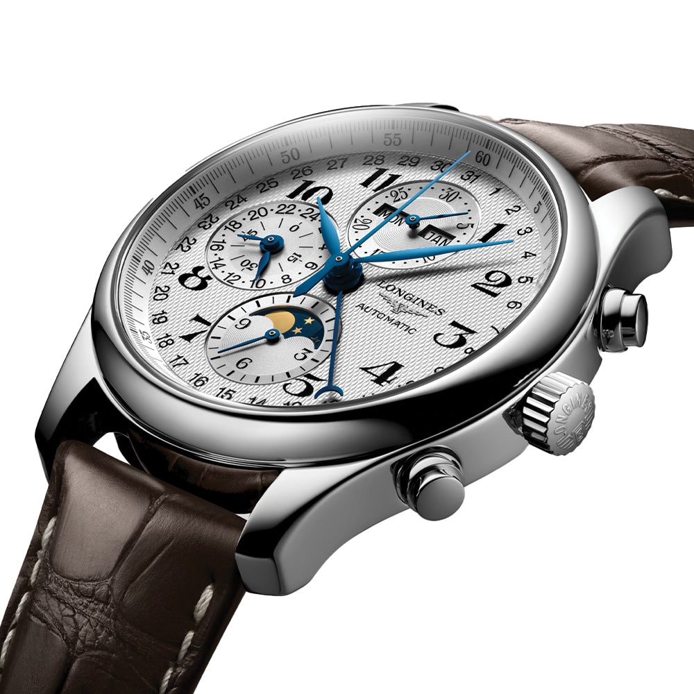 Master Collection Chronograph Moonphase 42mm - Silver on Leather Strap
