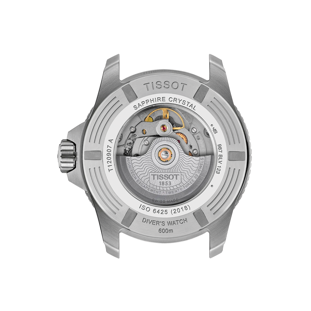 Tissot Seastar 2000 Professional case back with sapphire crystal and visible movement rotor