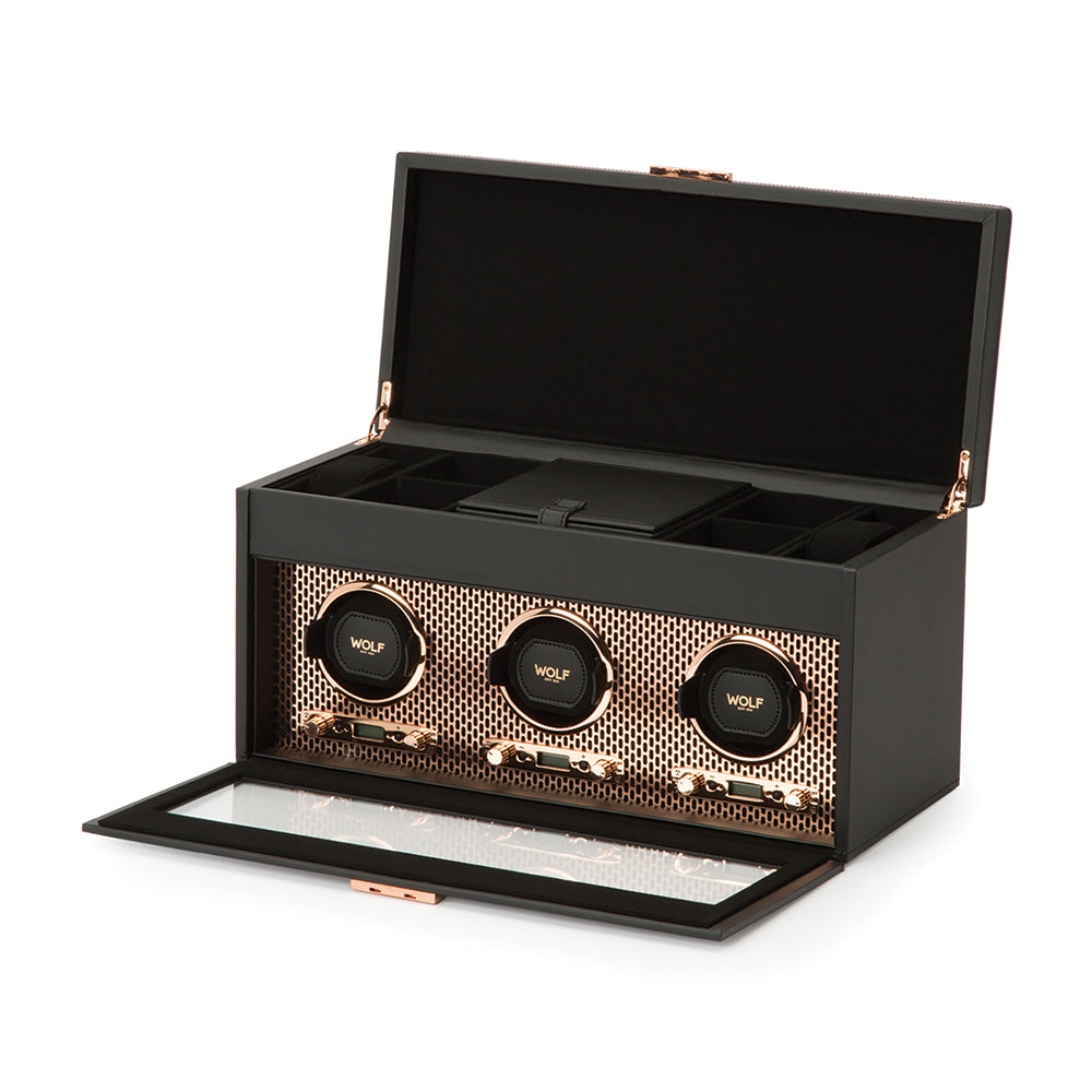 Axis Triple Watch Winder With Storage - Copper