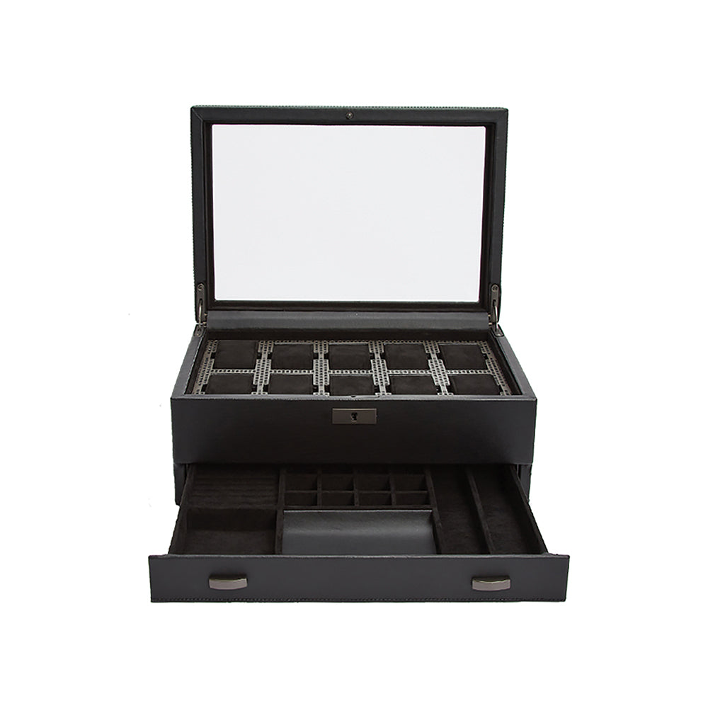 Axis 10 Piece Watch Box with Drawer - Powder Coat