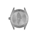 Back view of Tissot PR 100 Cycling watch in stainless steel with engraved cyclist emblem
