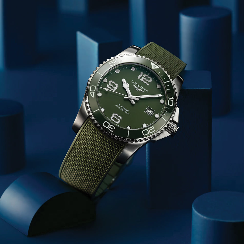 HydroConquest 41mm - Green on Rubber Strap