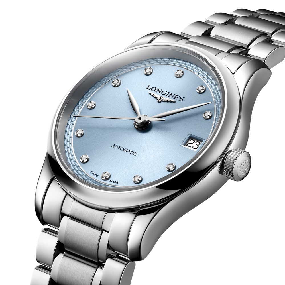 Master 34mm - Frosted Blue, Diamond-Set on Bracelet