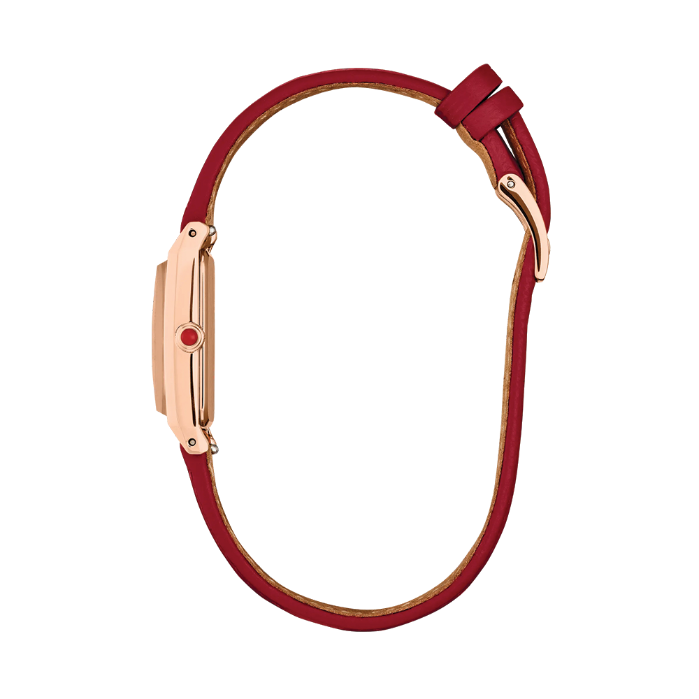 Fio Rose Gold-Tone 30.7mm - White on Red Leather Strap