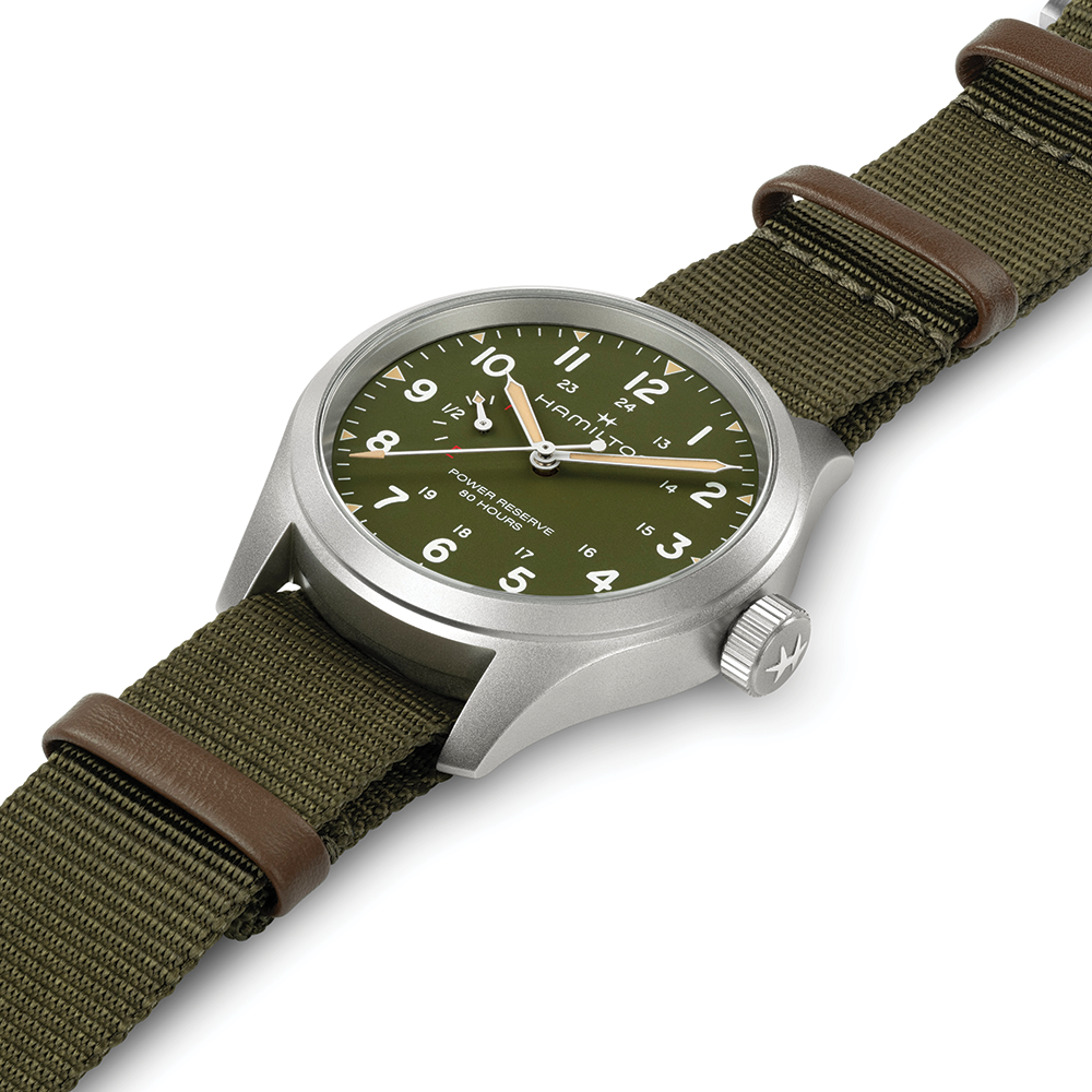 Khaki Field Power Reserve Mechanical 40mm Green on Fabric Strap