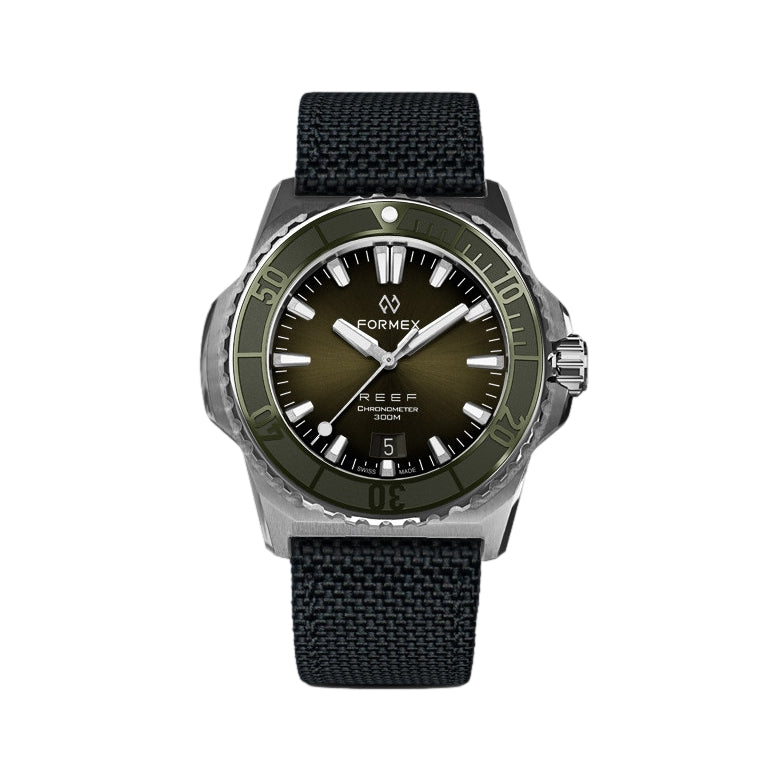 Reef 39.5mm green dial with green ceramic bezel on black nylon strap