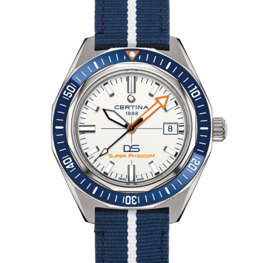 DS Super PH2000M 43mm - White on Bracelet w/ Additional Fabric Strap
