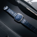 ALD Time Only Midnight Aventurine steel 37mm watch shown diagonally with a deep blue alligator-embossed leather strap