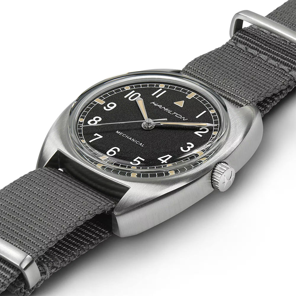 Khaki Aviation Pilot Pioneer Mechanical 33mm - Black on One-Piece Textile Strap