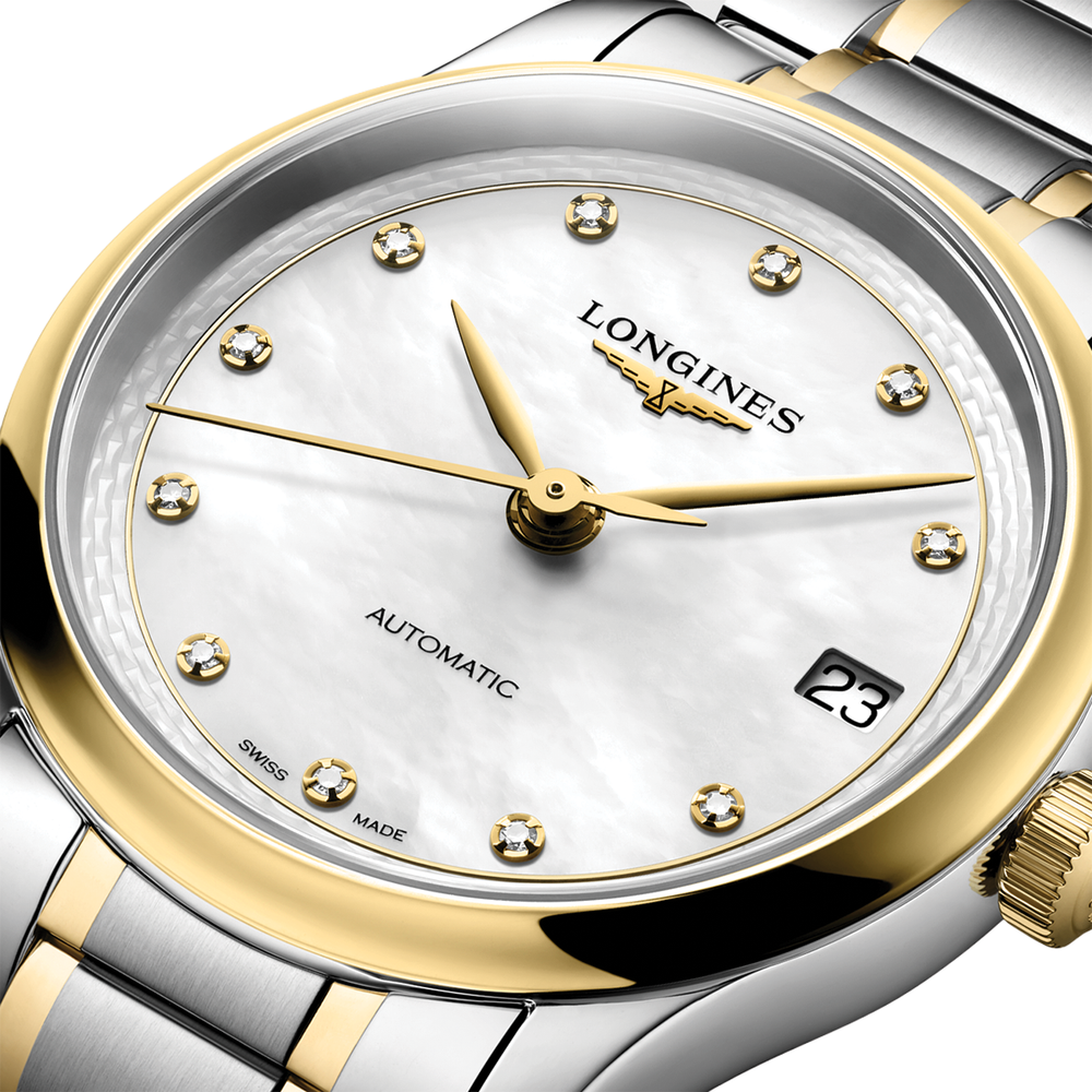Master 2N Yellow Gold Tow-Tone 34mm - White, Mother-of-Pearl, Diamond-Set on Bracelet