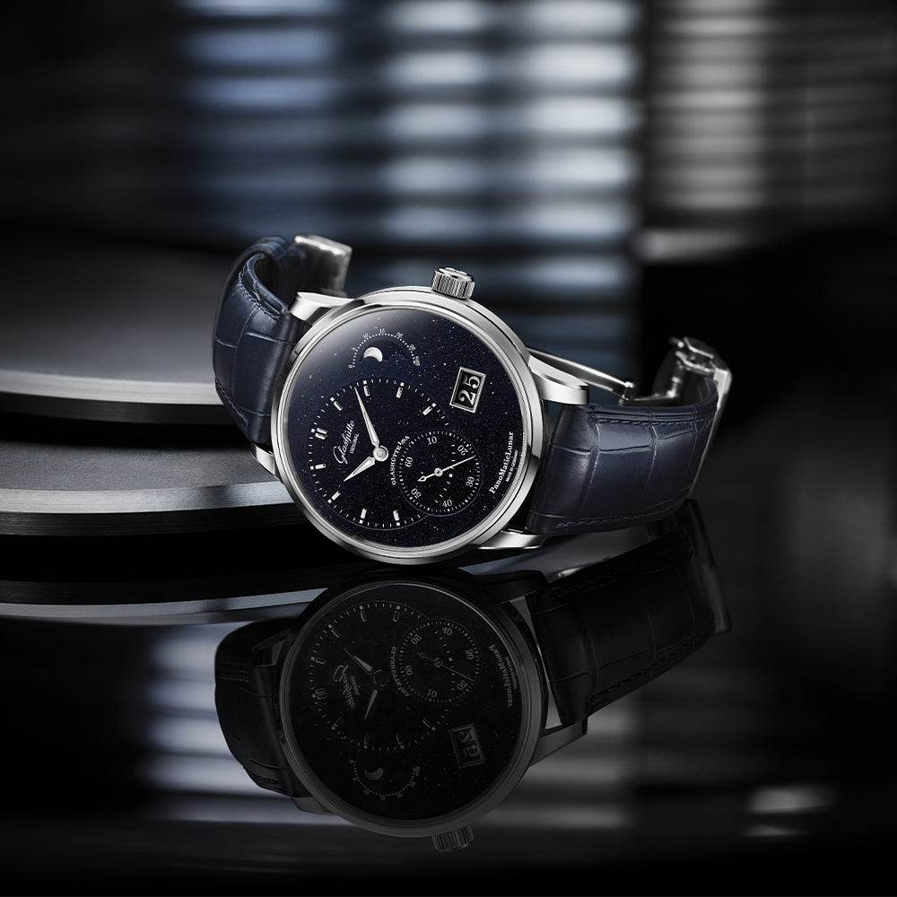 PanoMaticLunar Platinum Automatic Limited Edition 40mm - Blue on Leather Strap