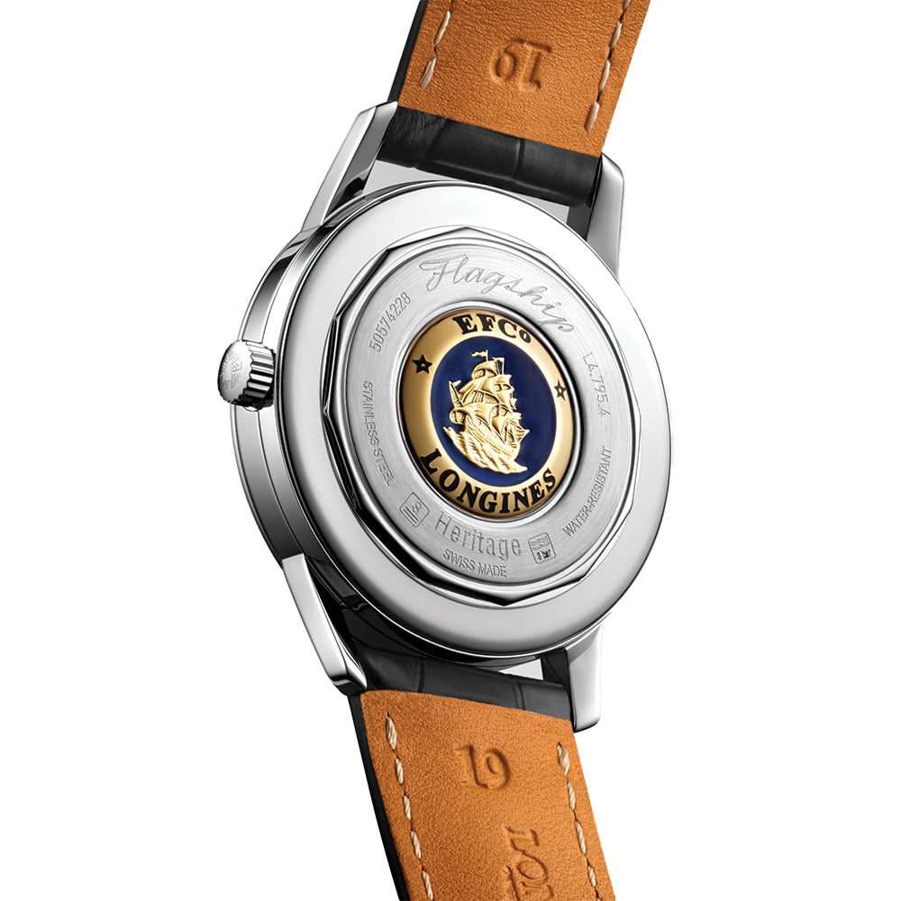 Flagship Heritage 38.5mm - Black on Leather Strap