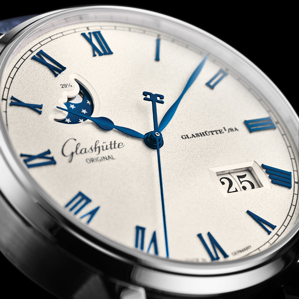 Senator Excellence Panorama Date Moon Phase 40mm - Silver on Leather Strap