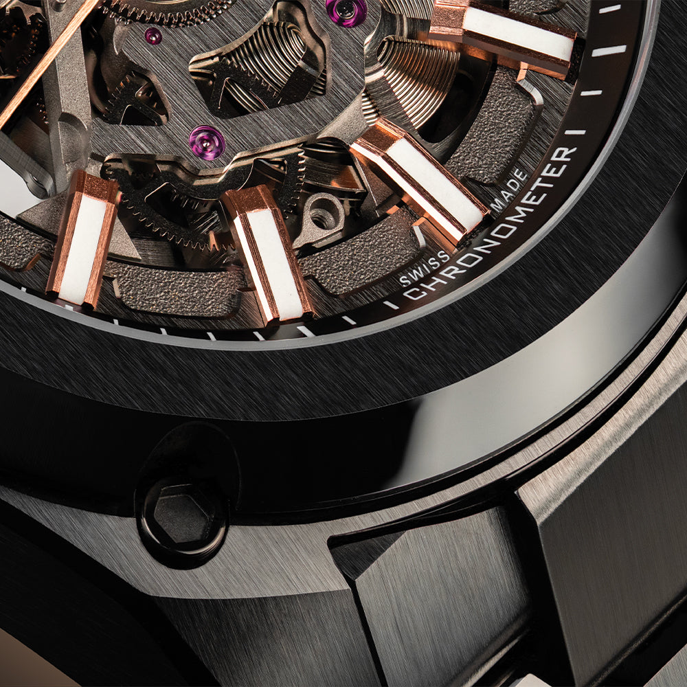 Essence Ceramica Skeleton COSC 41mm - Black and Gold-Tone on Bracelet