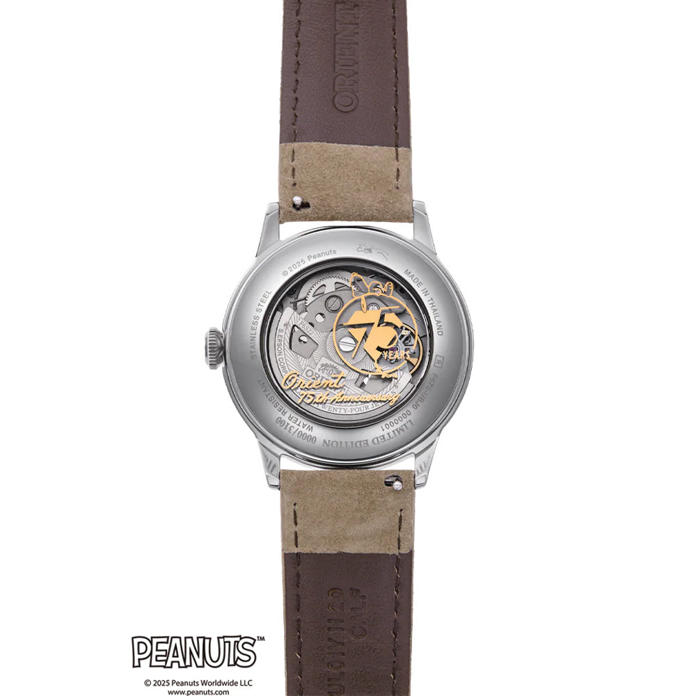 Orient Peanuts 75th Anniversary Limited Edition Bambino 38mm - Champagne on Suede Leather Strap