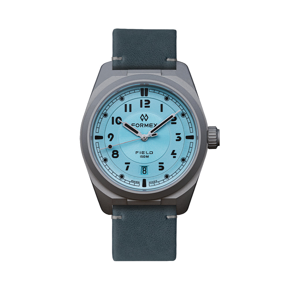 Field Automatic Gen 2 Ice Blue 40mm watch with turquoise dial and blue leather strap