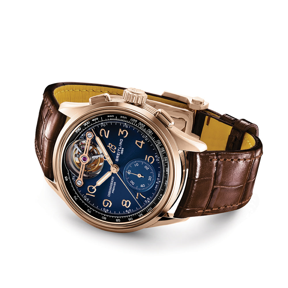 Premier B21 Chronograph Tourbillon Limited Edition Red Gold 42mm - Blue on Leather Strap