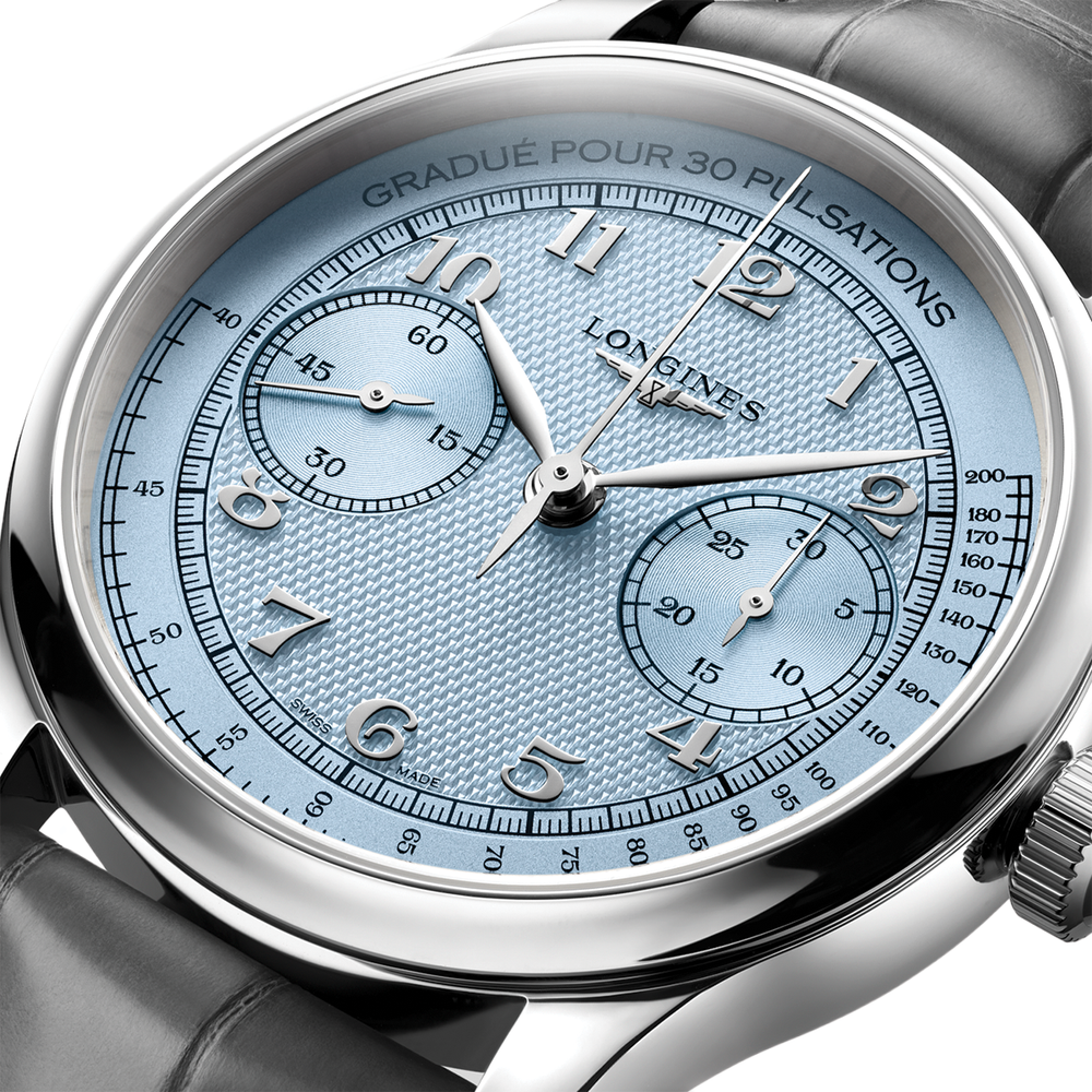 Master Chrono Monopusher Manual 41mm - Frosted Blue on Leather Strap
