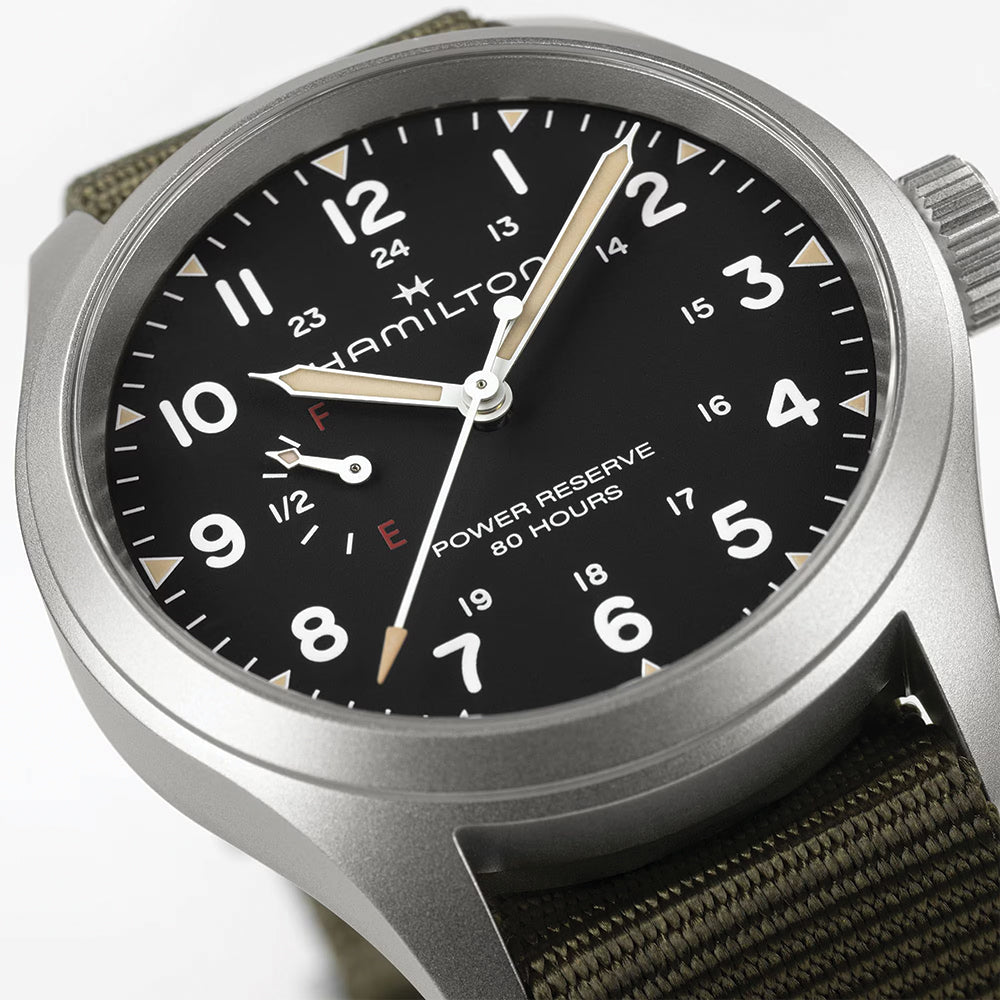 Khaki Field Mechanical Power Reserve 40mm - Black on Fabric Strap