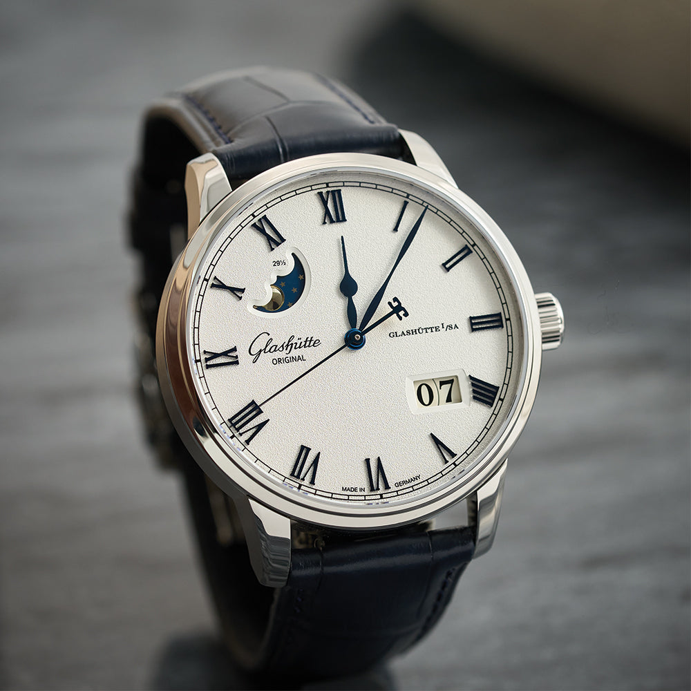 Senator Excellence Panorama Date Moon Phase 40mm - Silver on Leather Strap