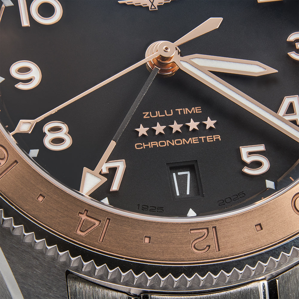 Spirit Zulu Time "1925" 18K Rose-Gold Capped Bezel 39mm - Black on Bracelet