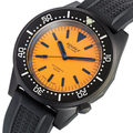 Close-up of orange dial and black bezel on the 1521 Black DLC 42mm dive watch