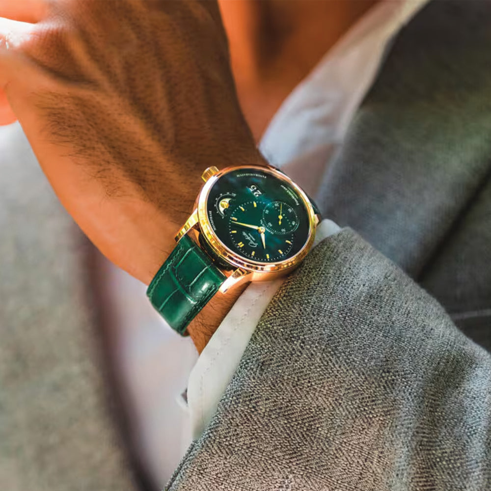 PanoMaticLunar Red Gold 40mm - Green on Strap