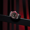 Black Bay 41mm - Black, Burgundy Bezel on Rubber Strap