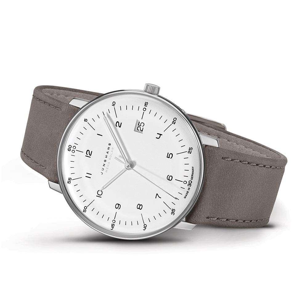 Max Bill MEGA Solar Titanium 38mm - White on Leather Strap