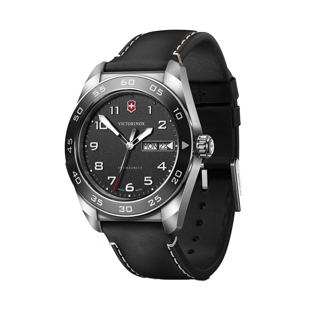 Swiss Army Quartz 42mm - Black on Black Leather Strap