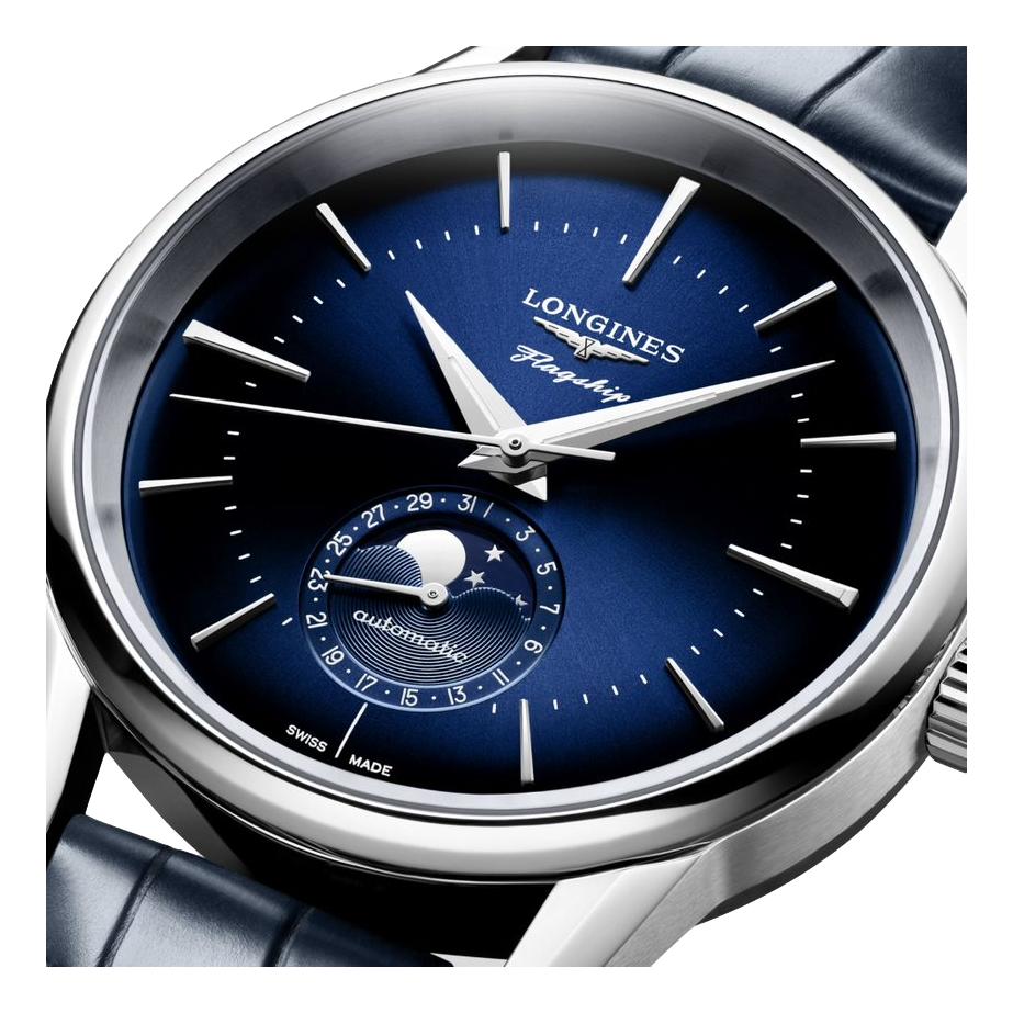 Flagship Heritage Moonphase 38.5mm - Sunray Blue on Leather Strap