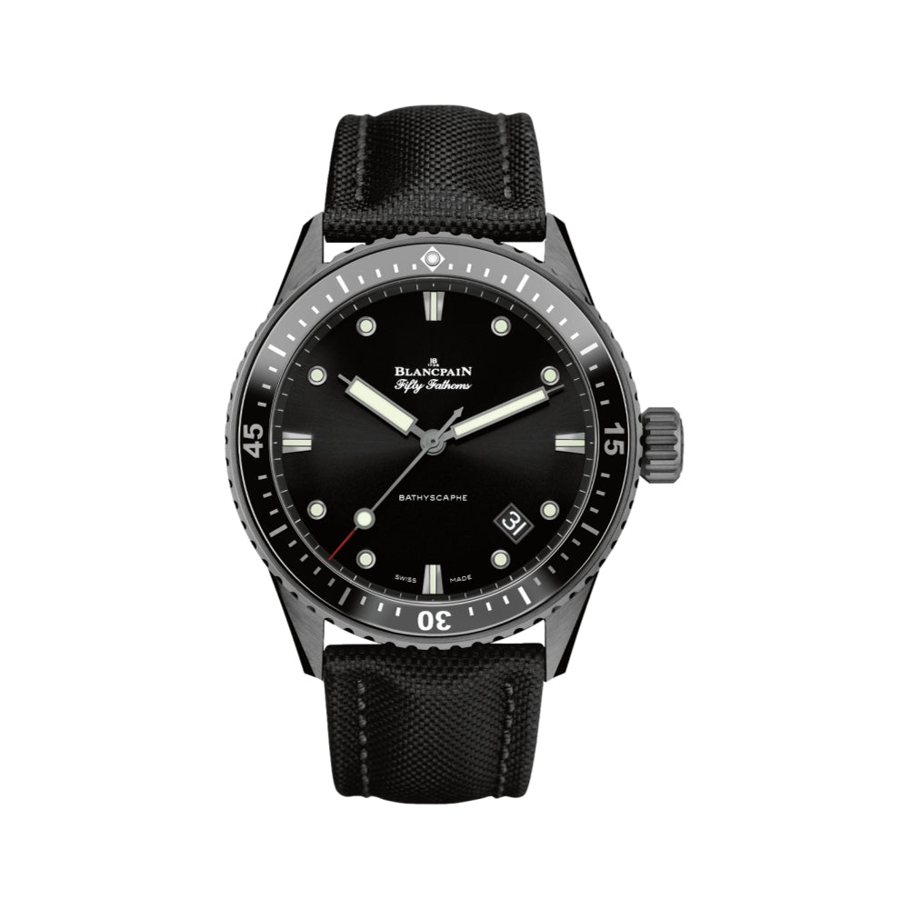 Fifty Fathoms Bathyscaphe Ceramic 43.6mm - Black on Sail-Canvas Strap