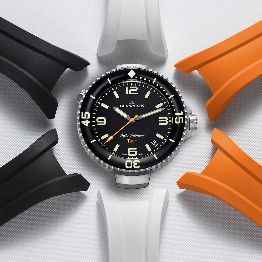 Fifty Fathoms Tech Titanium 45mm - Absolute Black on Rubber Strap w/ 2 Additional Straps