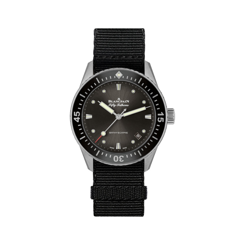 Fifty Fathoms Bathyscaphe Steel 38mm - Black on One Piece Nylon Strap