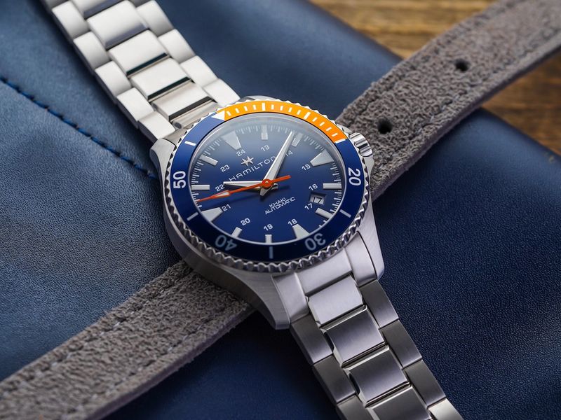 Khaki Navy Scuba Auto Blue Dial Orange Accents